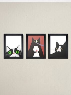 Set of 3 Cat Framed Wall Art | Cute Kitten Canvas Prints
